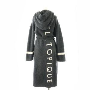 gelato pique ロゴジャガードフードガウン カーディガン ニット ロング 長袖 F ダークグレー 白 ホワイト