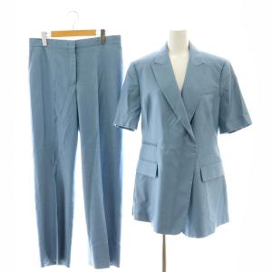 セットアップ スーツ 上下 2点セット 半袖ジャケット テーラード パンツ スラックス ジッパーフライ 44 42 青 ブルー