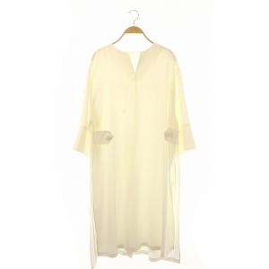 22SS フリュイドジョーゼットバックレイヤードロングブラウス ひざ丈 七分袖 38 M 白 ホワイト