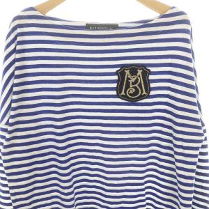 MADISONBLUE ワッペン付き ボートネック ボーダーTシャツ カットソー 長袖 XS 青 白 ブルー ホワイト