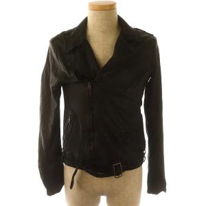 カウレザーダブルライダースジャケット アウター 総裏地 ベルト付き 黒 ブラック