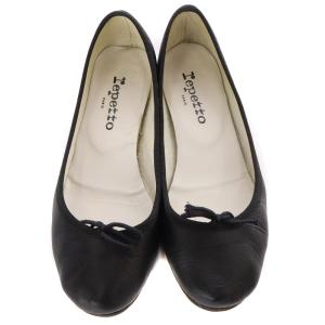 Repetto レザー リボン パンプス ローヒール 37 23.3cm 黒 ブラック