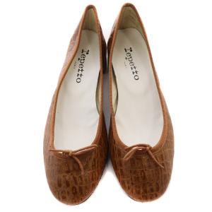 Repetto 型押し リボン パンプス ローヒール 37 23.3cm 茶色 ブラウン
