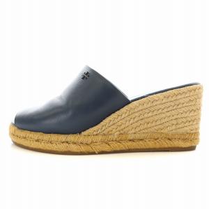 サンダル ラウンドトゥ ウェッジソール エスパドリーユ レザー ロゴ 6 黒 ブラック /BB OF