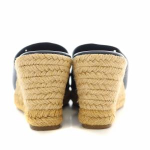 TORY BURCH サンダル ラウンドトゥ ウェッジソール エスパドリーユ レザー ロゴ 6 黒 ブラック /BB OF