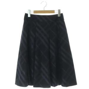 チェック柄 スカート タック ひざ丈 ウール シルク混 36 S 黒 ブラック