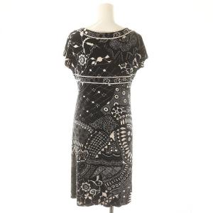 LEONARD ファッション FASHION 総柄 フレンチスリーブ ワンピース 膝丈 40 黒 白 ブラック ホワイト