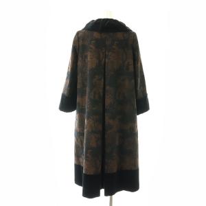 FOXEY BOUTIQUE ジャガード ベロア ロングコート ステンカラー アウター M 茶 黒 ブラウン ブラック 21589