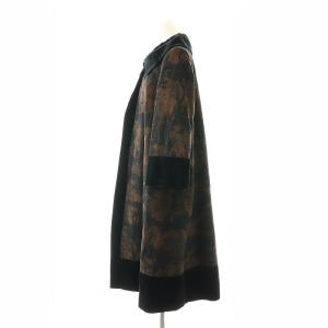 FOXEY BOUTIQUE ジャガード ベロア ロングコート ステンカラー アウター M 茶 黒 ブラウン ブラック 21589