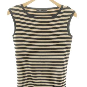 FOXEY ボーダー ノースリーブ ニット 38 ブラック ベージュ 25392