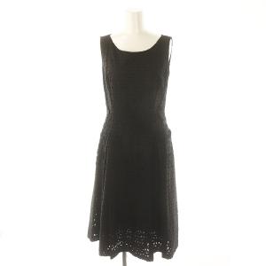 レース ノースリーブ ワンピース ひざ丈 38 黒 ブラック 16578 /DF OS