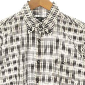 BURBERRY BLACK LABEL チェック 半袖 ボタンダウンシャツ 2 黒 白 ブラック ホワイト