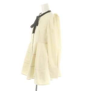 CELFORD 23SS ボウタイペプラムブラウス 長袖 フロントボタン リボン 36 S ベージュ 黒 ブラック