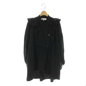SOMELOS フリルオーバーBLOUSE ブラウス 長袖 チュニック丈 38 黒 ブラック