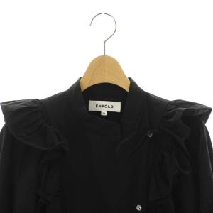 ENFOLD SOMELOS フリルオーバーBLOUSE ブラウス 長袖 チュニック丈 38 黒 ブラック