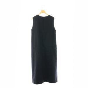 ebure 24SS ウール 裾レイヤード ノースリーブワンピース 36 ネイビー