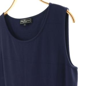 Salvatore Ferragamo ガンチーニロゴ ノースリーブ ワンピース ロング ニット M 紺 ネイビー 0668427