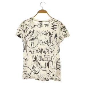 Alexander McQueen ロゴ 半袖カットソー Tシャツ 総柄 クルーネック コットン IT38 オフホワイト