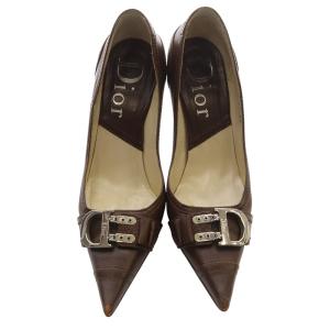 Dior ポインテッドトゥ パンプス ピンヒール レザー 37.5 茶色 ブラウン /SR34