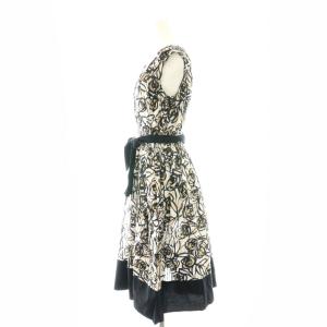 M'S GRACY ノースリーブワンピース フレア ひざ丈 バラ柄 38 M 黒 ブラック ベージュ