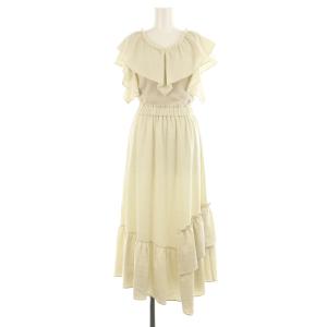 22SS フリルニットワンピース ロング マキシ丈 半袖 切替 リブ 36 ベージュ