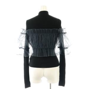 SNIDEL 23AW チュールドッキングニットプルオーバー カットソー ハイネック 長袖 F 黒 ブラック グレー