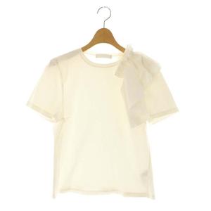 24SS アシメフリルギャザーカットソー 半袖 クルーネック ストレッチ 切替 36 白 ホワイト /MY