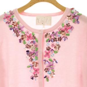 Chesty フラワー装飾 カーディガン 長袖 ニット F ピンク