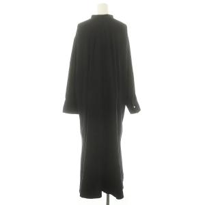 Plage FlareHemSH ワンピース ロング 長袖 バンドカラー リネン混 36 黒 ブラック