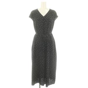 22SS ドットプリント ワンピース ロング丈 マキシ丈 半袖 ベルト付き 40 L 紺 ネイビー