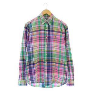 コットン チェックシャツ 長袖 ボタンダウン ワンポイント刺繍 S マルチカラー