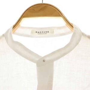MACPHEE 24SS リネンシャーティング クロップドシャツ 七分袖 バンドカラー 比翼ボタン ドルマンスリーブ 36