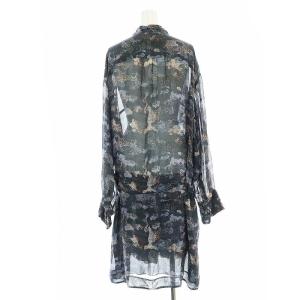 ISABEL MARANT 総柄 シルク タック シャツワンピース ひざ丈 長袖 シアー シースルー 44 M グレー