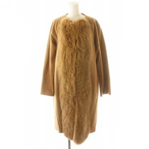 ボリュームファー付きコート ノーカラーコート アウター ロング フォックスファー 36 キャメル /ES