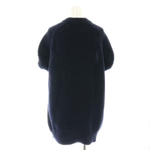 PRADA ウール 変形スリーブ ショートスリーブニット セーター 半袖 チュニック丈 38 紺 ネイビー