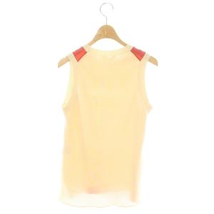 CELINE フィービー期 スカーフ柄 ドッキング ノースリーブニット タンクトップ 切替 シルク S アイボリー オレンジ マルチカラー