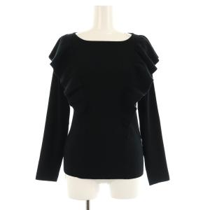袖フリルニットトップス カットソー 長袖 リブ 36 黒 ブラック