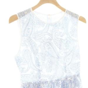 OBLI ペイズリーワンピース ロング ノースリーブ M 青 白ブルー ホワイト /ES OS SH