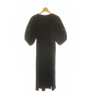 23SS モクロディ刺繍袖ワンピース ロング 七分袖 34 黒 ブラック /DO OS SH