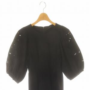 ANAYI 23SS モクロディ刺繍袖ワンピース ロング 七分袖 34 黒 ブラック /DO OS SH