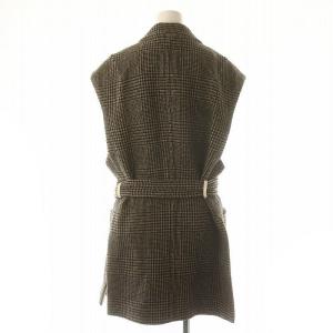 unfil 千鳥柄 ベスト ジレ ベルト付き ウール 1 S 茶 ブラウン 黒 ブラック