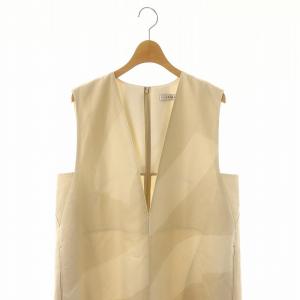 ADORE 23SS ディスチャージプリントワンピース ロング ノースリーブ Vネック リネン混 38 アイボリー