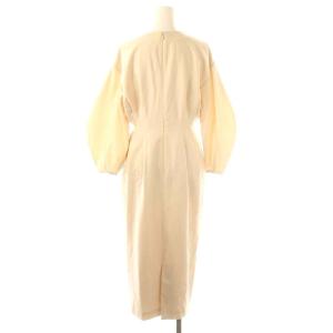 VERMEIL par iena ウエストシェイプ パフスリーブワンピース ロング 長袖 キーネック 38 ピンクベージュ /ES OS