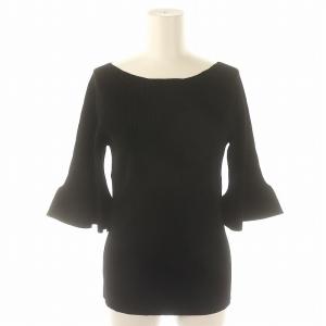 COMPACT CREPE RUFFLE SLV TOP リブニット カットソー 七分袖 フレアスリーブ S 黒 ブラック