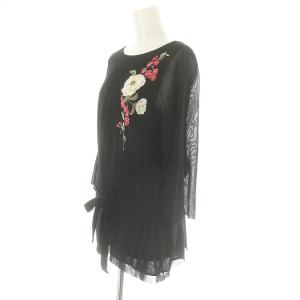 VIVIENNE TAM ブラウス プルオーバー パワーネット 刺繍 長袖 ドロスト ブラウジング 0 黒 ブラック マルチカラー
