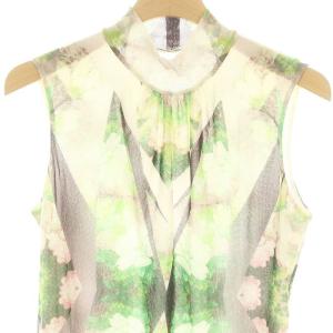 VIVIENNE TAM パワーネット ノースリーブ 蓮 カットソー メッシュ ハイネック 総柄 ストレッチ 0 緑 マルチカラー