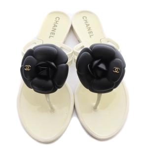 CHANEL カメリア ココマーク トングサンダル 36 アイボリー ブラック G26012X01618
