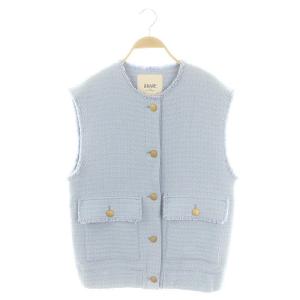 23SS GIOLICAツイード ギャザーベスト ノーカラー 水色 ライトブルー