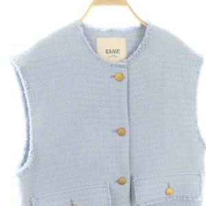 JOURNAL STANDARD L'ESSAGE 23SS GIOLICAツイード ギャザーベスト ノーカラー 水色 ライトブルー