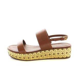 kate spade new york サンダル ウェッジソール アンクルストラップ パンチング レザー 5 22.0cm 茶 ブラウン ゴールドカラー